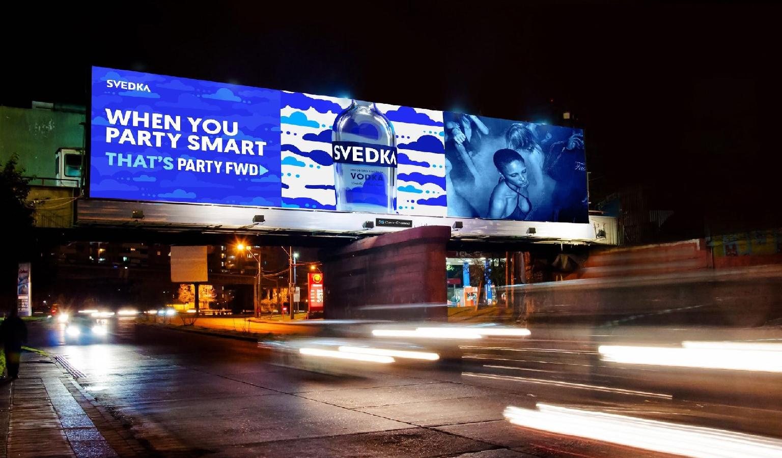 billboard at night: when you party smart, that's party fwd